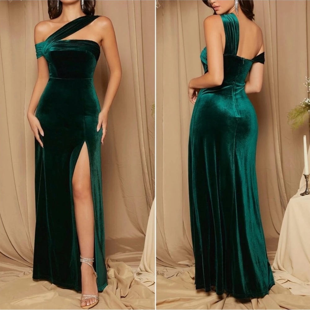 Velvet One Shoulder Evening Gown